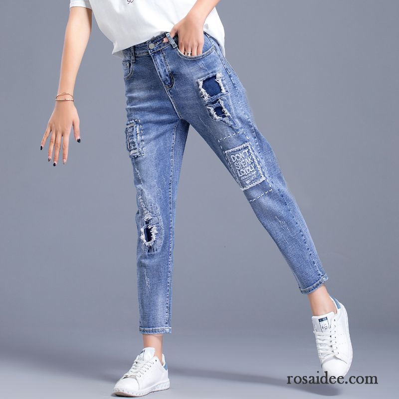 Jeans Damen Hohe Taille Lose Dünn Sommer Harlan Neunte Hose Blau