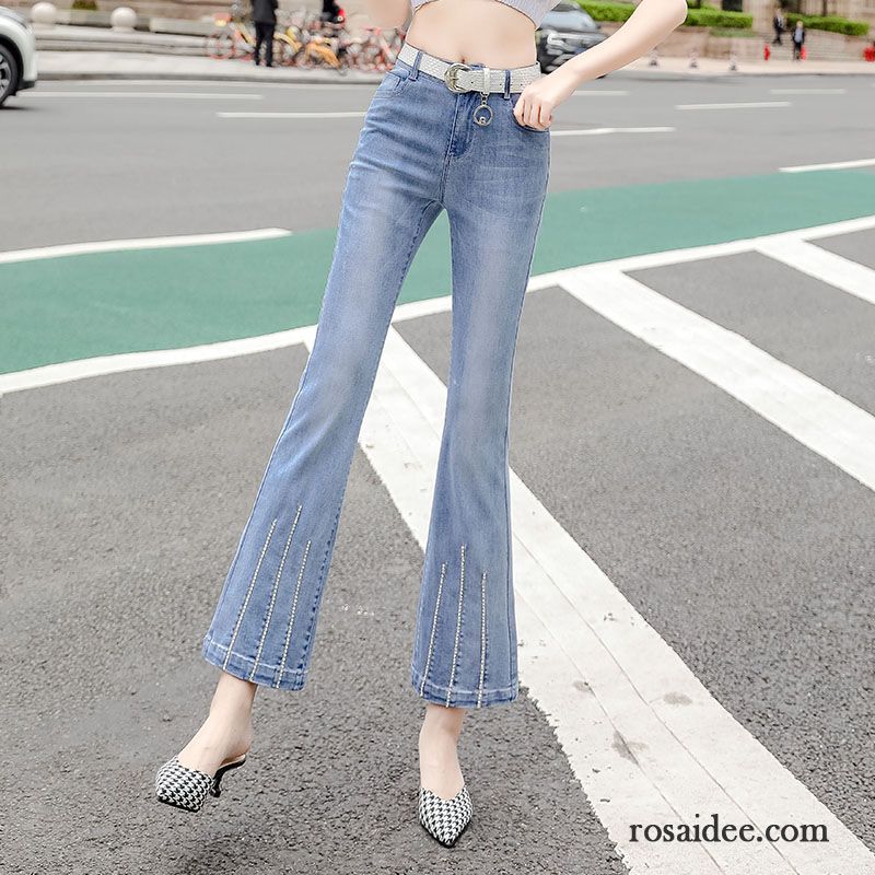 Jeans Damen Hohe Taille Neunte Hose Dünn Sommer Leicht Retro Blau