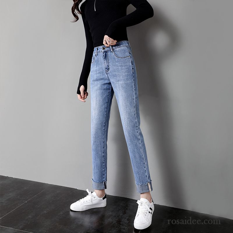 Jeans Damen Hose Dünn Neu Allgleiches Sommer Weites Bein Blau