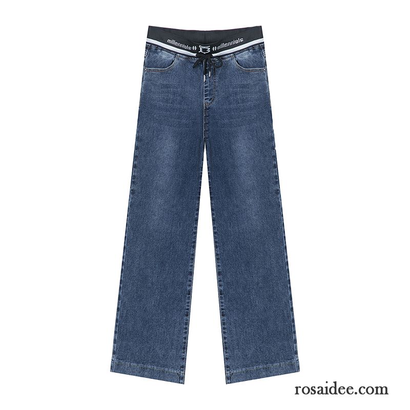 Jeans Damen Neu Hohe Taille Weites Bein Feder Freizeit Herbst Blau