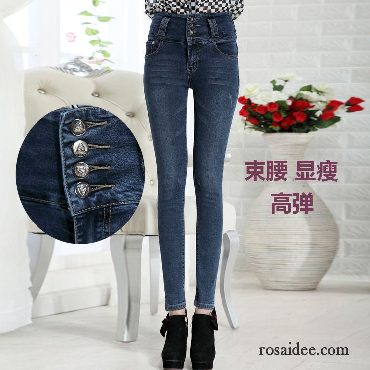 Jeans Damen Ohne Stretch Damen Jeans Grau Dünn Schaltflächen Sortieren Hohe Taille Blau Bleistift Hose Elastisch Günstig