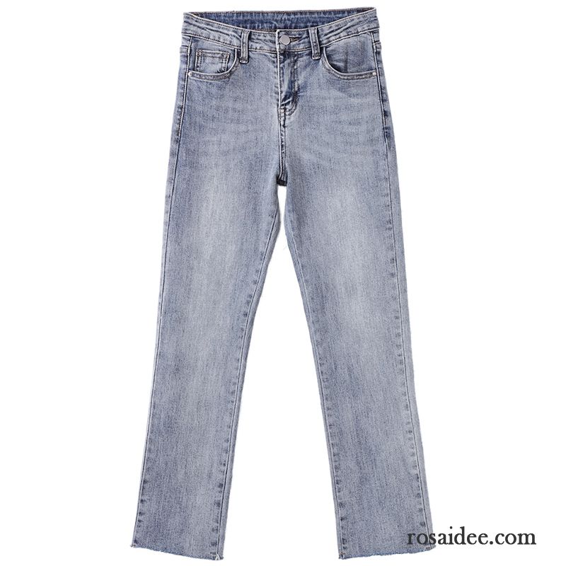 Jeans Damen Retro Hose Lose Feder Allgleiches Dünn Hellblau