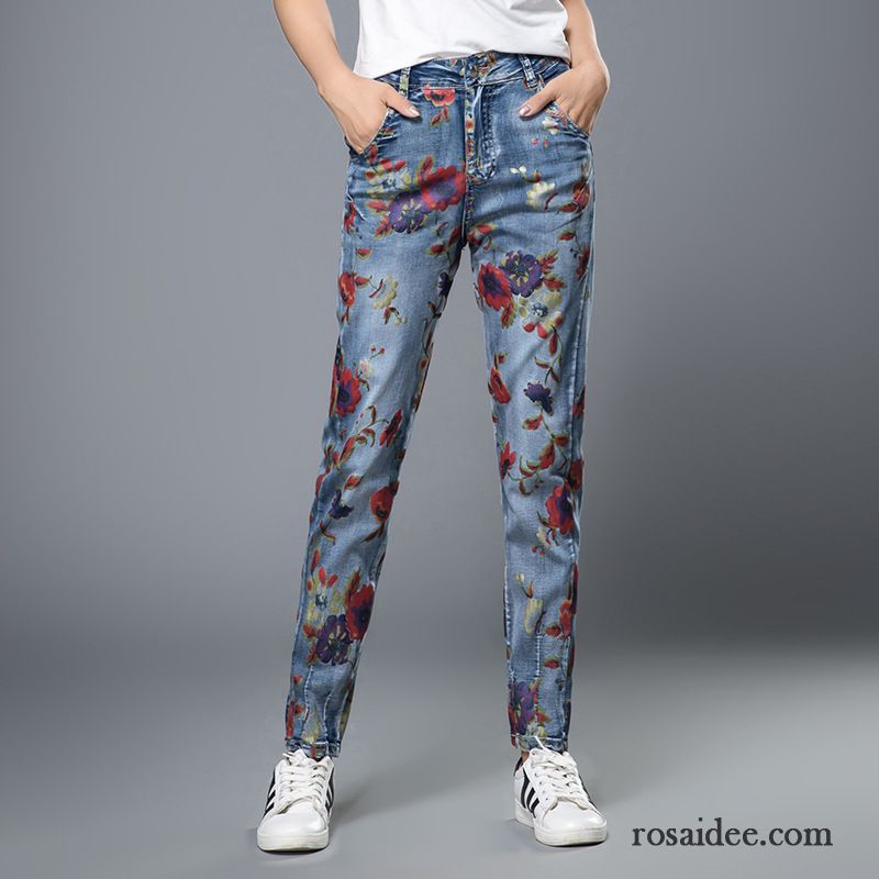 Jeans Hellgrau Damen Dünn Fett Herbst Mode Freizeit Bleistift Hose Große Größe Damen Blume Jeans Kaufen