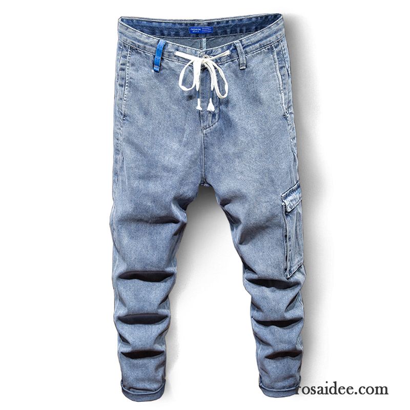 Jeans Herren Elastisch Gerade Mode Freizeit Hose Werkzeugbau Blau