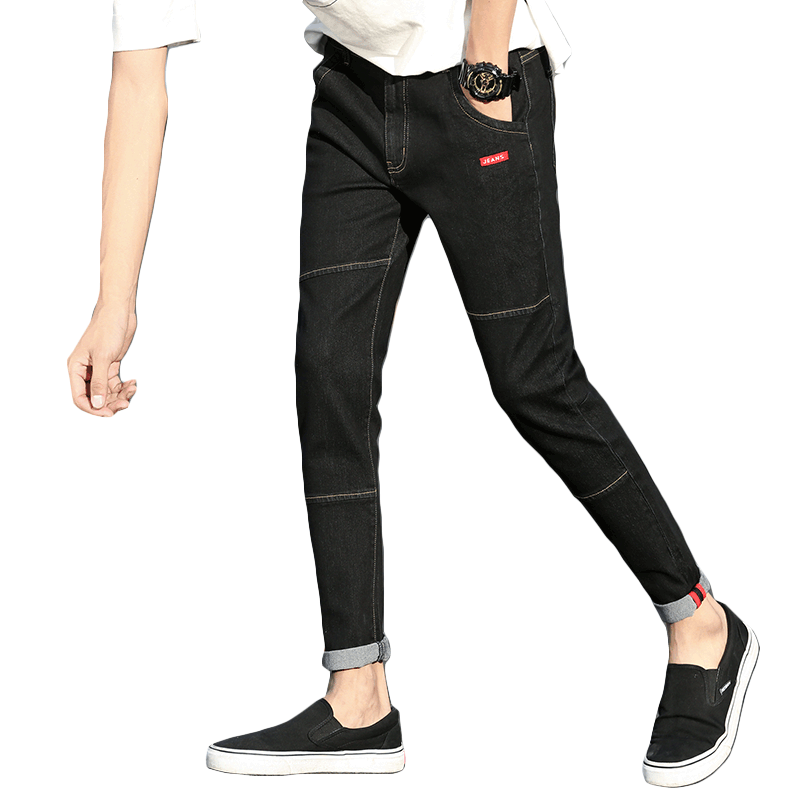 Jeans Herren Freizeit Neu Dünn Trend Schlank Feder Schwarz