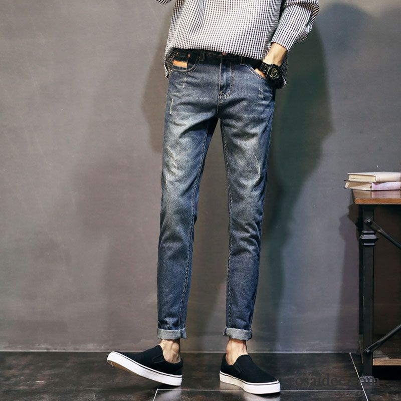 Jeans Herren Löcher Herbst Elastisch Schüler Schlank Freizeit Blau