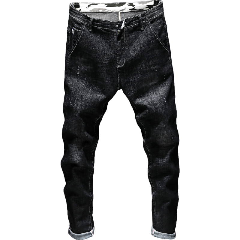 Jeans Herren Neu Freizeit Trend Schlank Feder Hose Schwarz