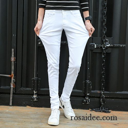 Jeans Herren Trend Freizeit Sommer Elastisch Schlank Dünn Weiß Hell