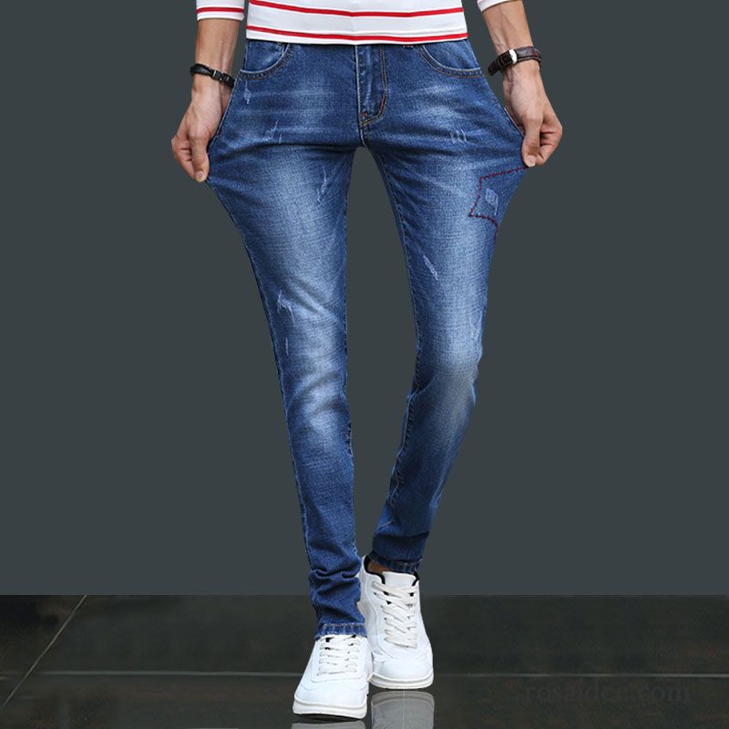 Jeans Herren Trend Schlank Herbst Lange Feder Elastisch Blau