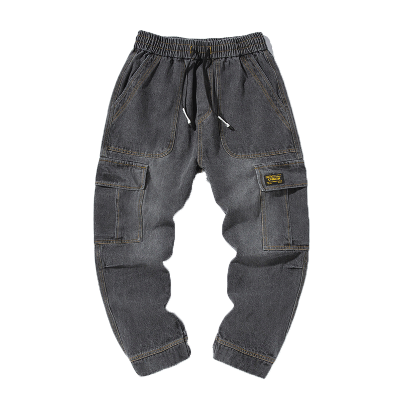 Jeans Herren Werkzeugbau Trend Retro Lose Neunte Hose Große Größe Schwarz