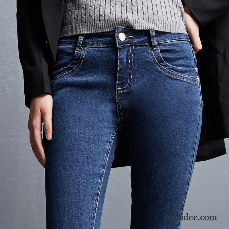 Jeans Hose Löchern Dünn Damen Große Größe Jeans Middle Waisted Fest Elastisch Schwarz Bleistift Hose Trend