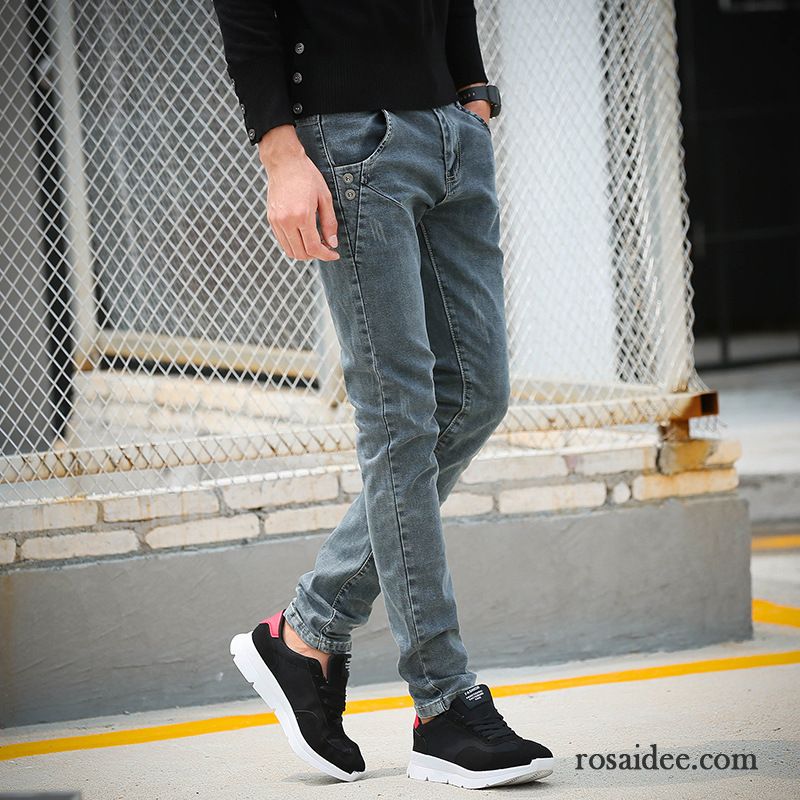 Jeans Knie Riss Herren Winter Dünn Lange Trend Jeans Hose Grau Herbst Herren Günstig