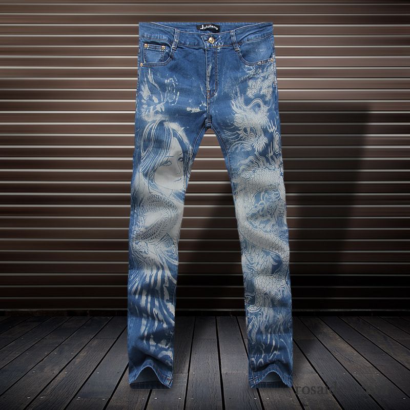 Jeans Kurz Herren Wolf Herren Jeans Heißer Art Schlank Lange Drucken Sale