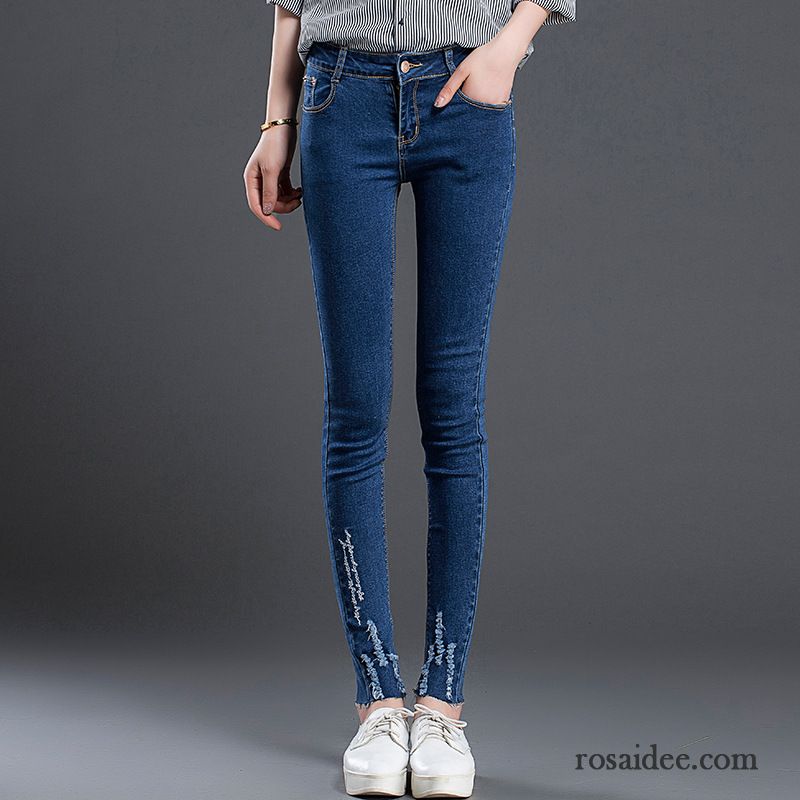 Jeans Loose Fit Damen Schlank Elastisch Dünn Hose Trend Neu Damen Schmales Bein Herbst Bleistift Hose Jeans Ausgefranst Günstig