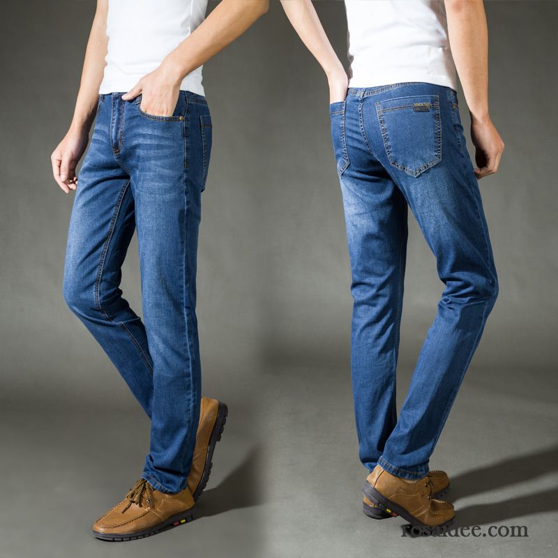 Jeans Knopfleiste Herren Lange Herren Schlank Neu Sommer Elastisch Gerade Jeans Marke Hose Dünn