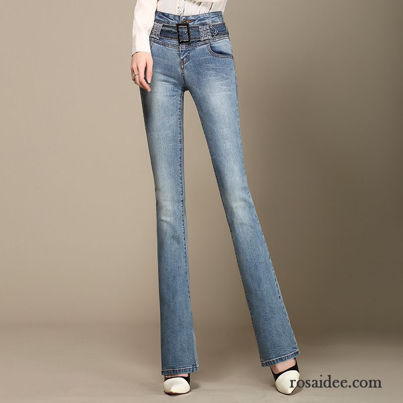 Jeans Knöpfen Damen Dünn Jeans Feder Hohe Taille Damen Fett Elastisch Große Größe Leicht Hose