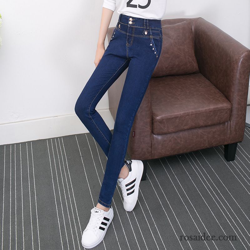 Jeans Zerrissen Damen Elastisch Jeans Herbst Hose Hohe Taille Dünn Damen Große Größe Neu Bleistift Hose