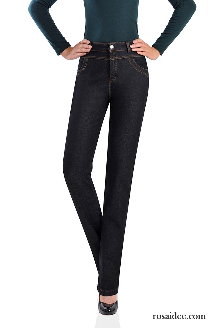 Jeanshosen Günstig Damen Warme Große Größe Damen Hohe Taille Winter Jeans Herbst Verdickung Gute Qualität Plus Samt Gerade Billig