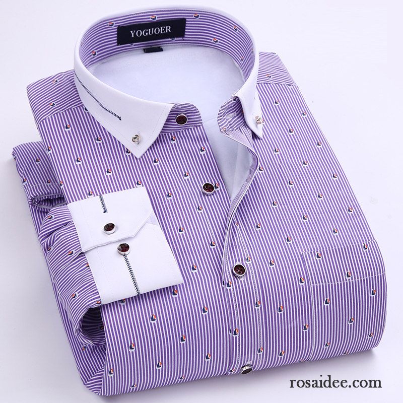 Karo Hemden Herren Slim Fit Freizeit Lange Ärmel Violett Verdickung Plus Samt Hemd Schlank Hemden Winter Drucken Herren Warme Sale