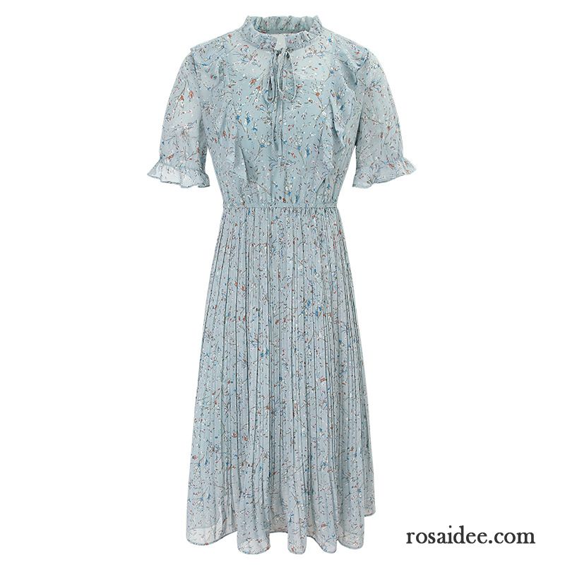 Kleider Damen Ferien Temperament Feder Drucken Neu Blau