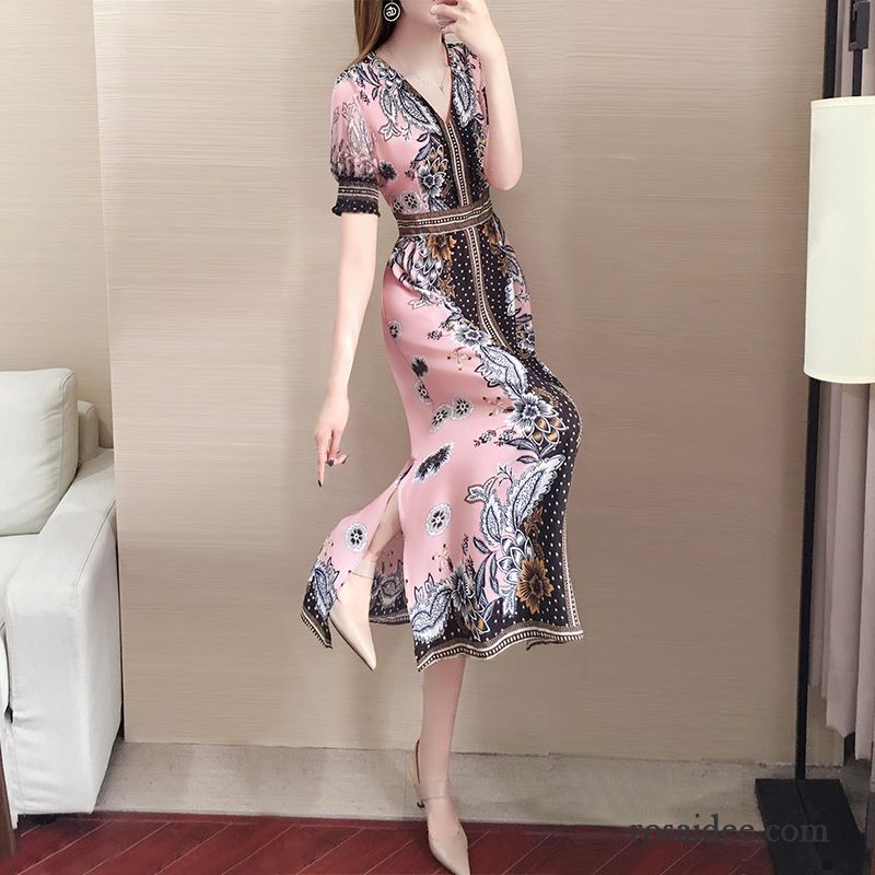 Kleider Damen Mode Temperament Chiffon Cheongsam Sommer Neu Rosa