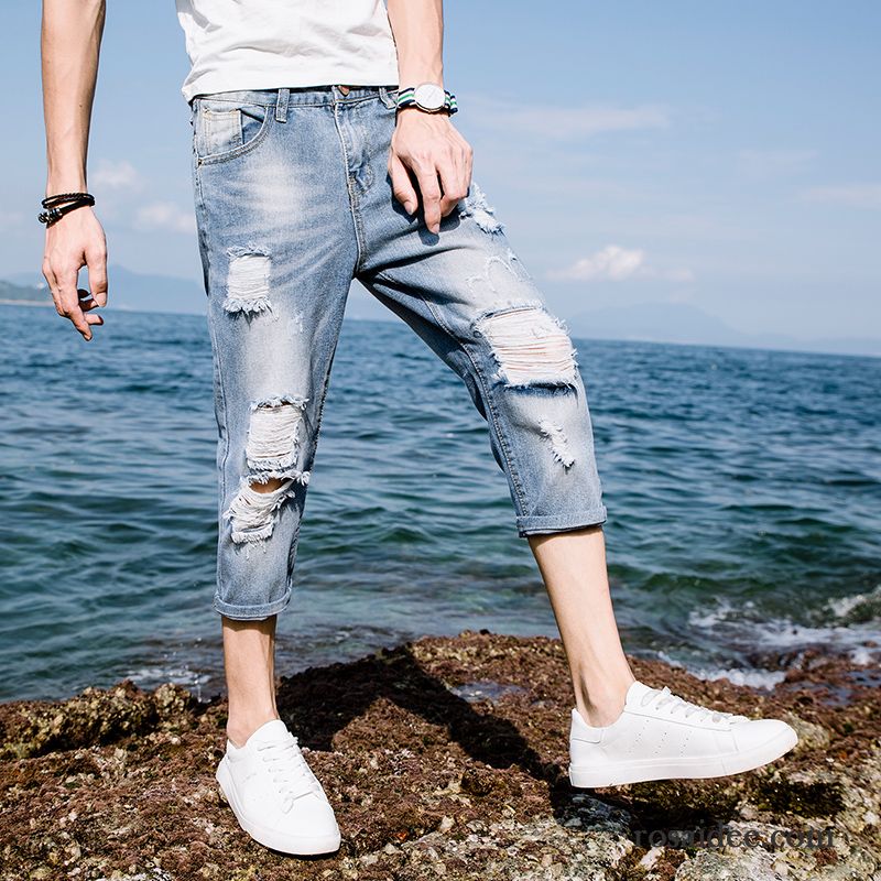 Kurze Hosen Herren Trend Jugend Sommer Groß Jeans Schlank Blau