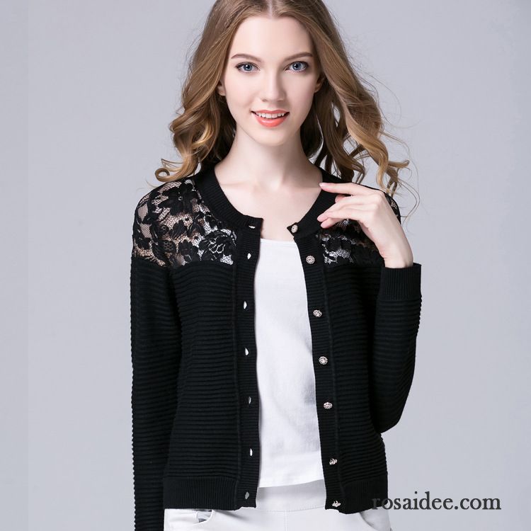 Lange Winterjacken Damen Kurzer Absatz Rundausschnitt Überzieher Herbst Lange Ärmel Strickjacke Winter Neu Schlank Strickwaren Spitze Pullover Rabatt