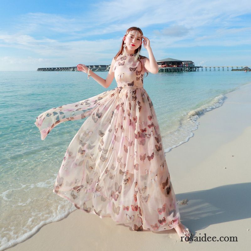 Lange Winterkleider Damen Strand Dünn Chiffon Damen Sommer Schlank Ferien Langer Rock Printkeid Günstig