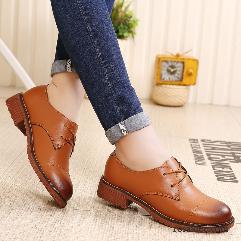 Leder Kleidung Damen Echtleder Dick Schnürschuhe Hochschule Wind Lederschuhe Feder Damen Flache Retro Casual England Sale