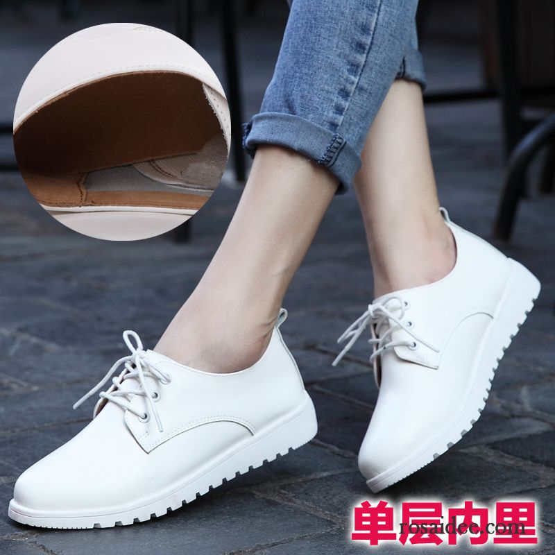 Leder Schuhe Braun Weiß Flache Feder Lederschuhe Skaterschuhe England Neue Schnürschuhe Damen Allgleiches Casual Günstig