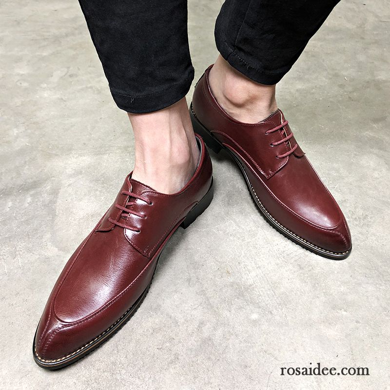 Leder Schuhe Outlet Herren Casual Geschäft Rot Lederschue Erhöht Trend Atmungsaktiv England Herbst Spitze Rabatt