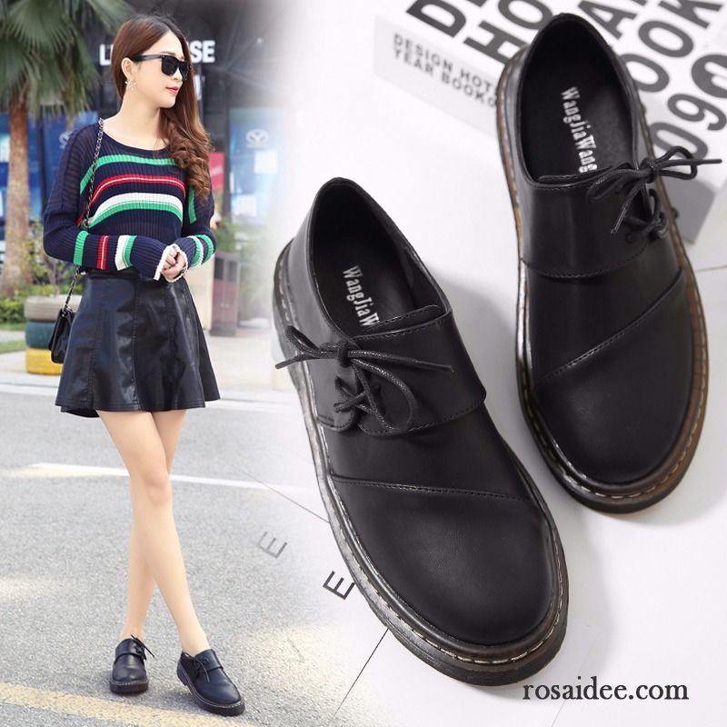 Leder Schuhe Schwarz Damen Neue Schuhe Feder Schnürschuhe Schüler England Weiß Allgleiches Lederschuhe Casual Günstig