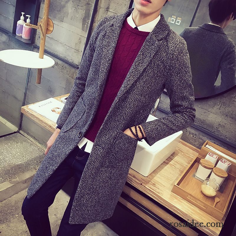 Leder Trenchcoat Herren Herren Winter Herbst Mäntel Große Größe Einreihige Taste Trend Schüler Schlank Freizeit Langer Abschnitt