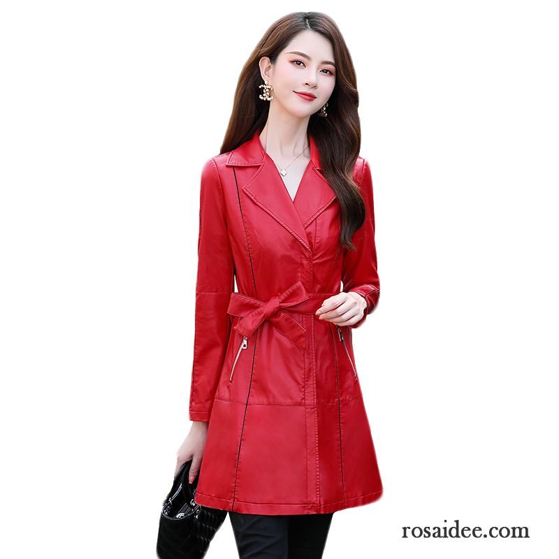 Lederjacke Damen Herbst Persönlichkeit Schlank Elegant Mode Gemütlich Rot