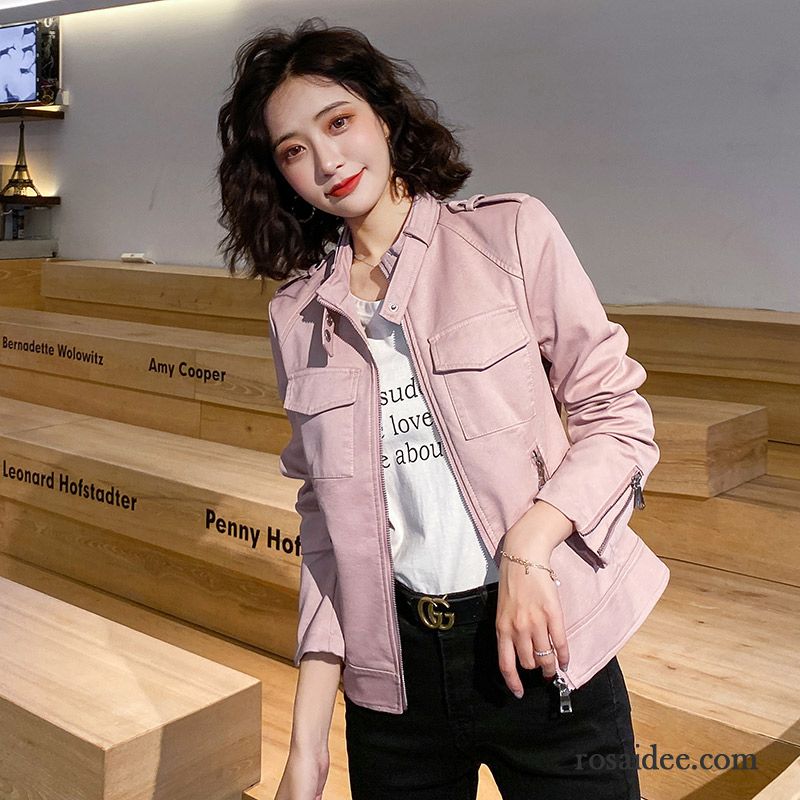 Lederjacke Damen Neu Feder Bolero Trend Rosa