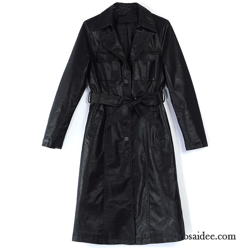 Lederjacke Damen Trend Schlank Mode Allgleiches Herbst Revers Schwarz