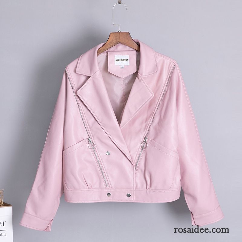 Lederjacke Damen Überzieher Pu Schüler Lose Feder Trend Rosa