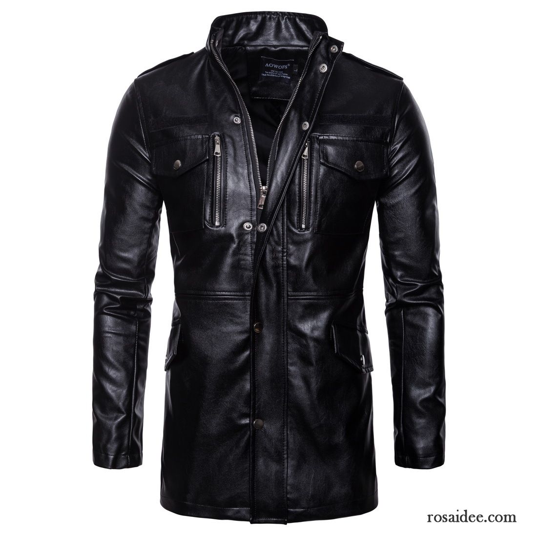 Lederjacke Herren Freizeit Trend Jugend Feder Stehkragen Herbst Schwarz