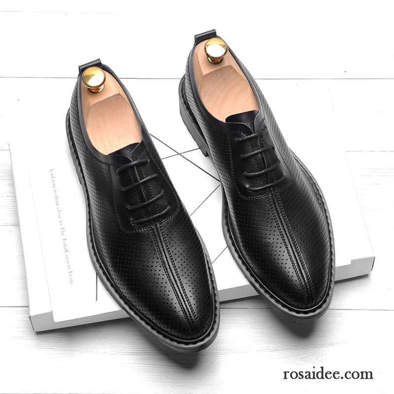 Lederschuhe Herren Lederschue Atmungsaktiv Echtleder Sommer Hohl Weiche Sohle Schwarz
