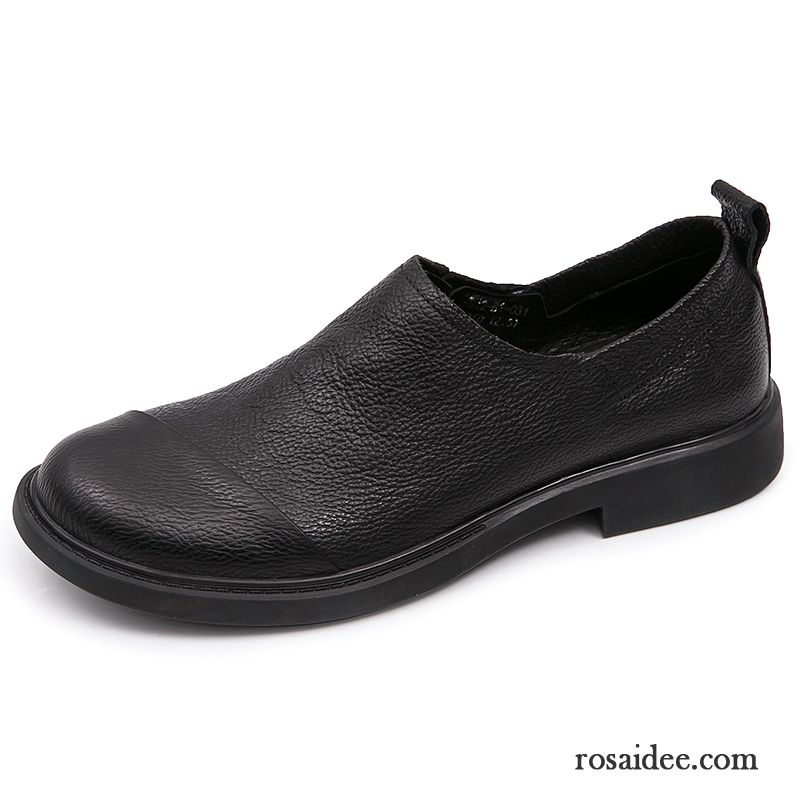 Lederschuhe Herren Neue Echtleder Retro Allgleiches Casual Lederschue Schwarz