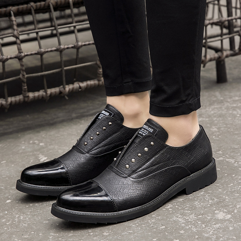 Lederschuhe Herren Sommer Geschäft Slip-on Niedrig Erhöht Casual Schwarz