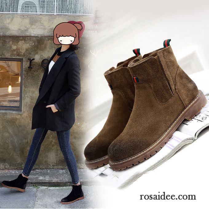 Lederstiefel Braun Damen Martin Stiehlt Herbst Plus Samt Flache Echtleder Gefrostet England Winter Erhöht Rot Damen Kurze Kaufen