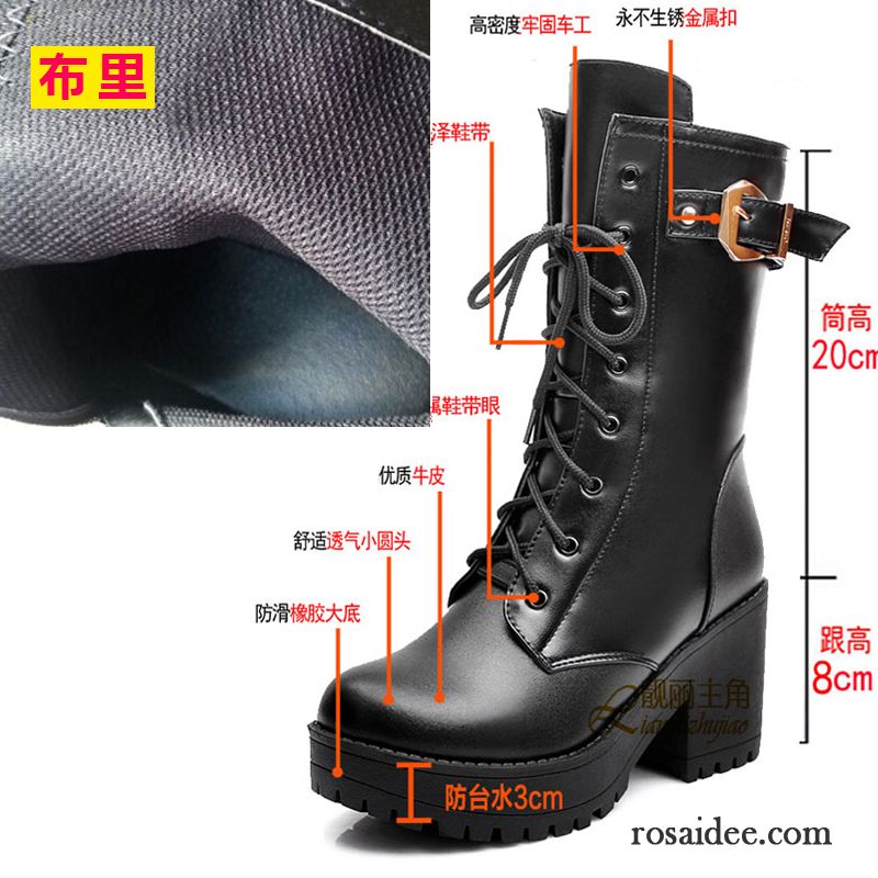 Lederstiefel Damen Braun Martin Stiehlt Dicke Sohle England Hochhackigen Winter Damen Herbst Reißverschluss Kurze Verkaufen