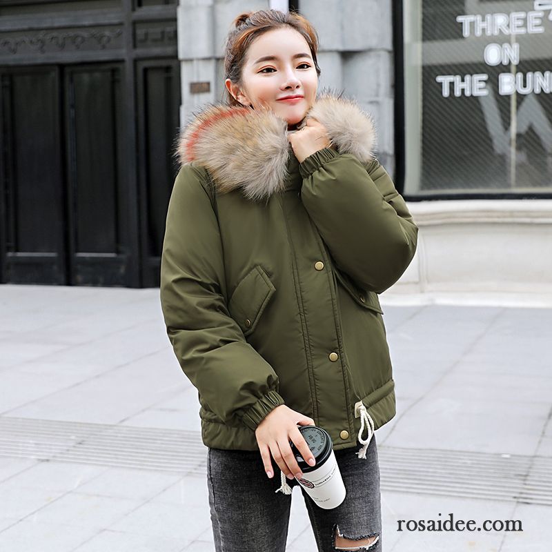 Leichte Sommer Steppjacke Kurzer Absatz Winter Lose Großer Pelzkragen Militärgrün Warme Überzieher Schüler Verdickung Damen Baumwolle Sale