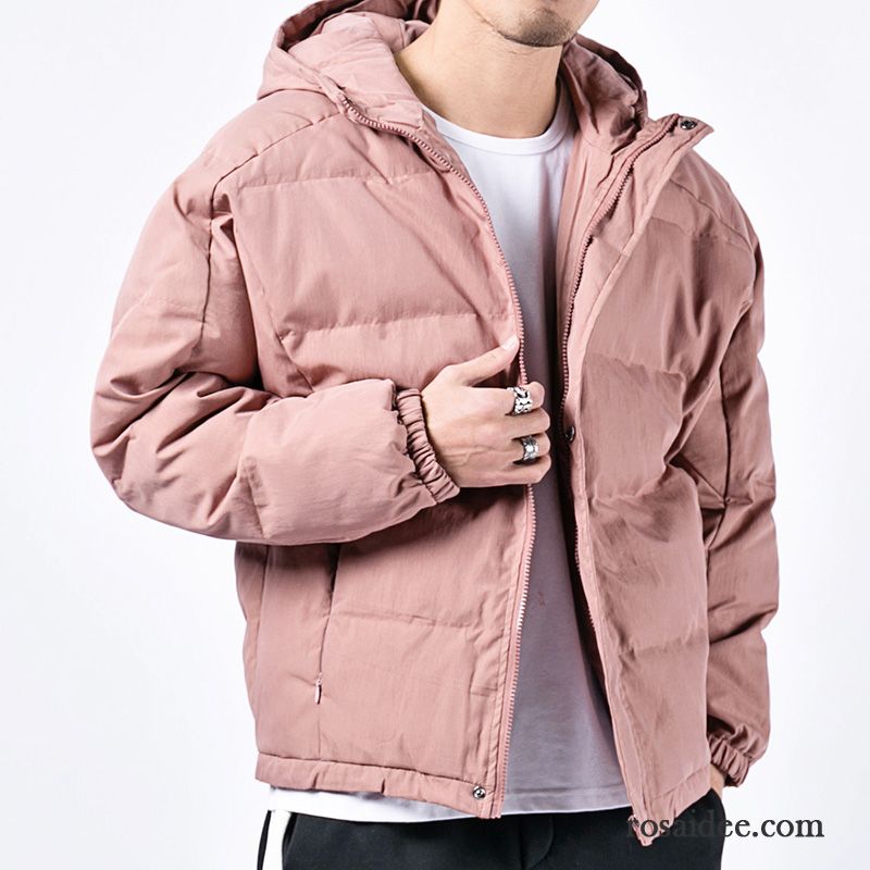 Leichte Winterjacke Herren Rein Neu Winter Kurzer Absatz Mit Kapuze Rosa Herren Lose Paar Baumwolle Verdickung Günstig