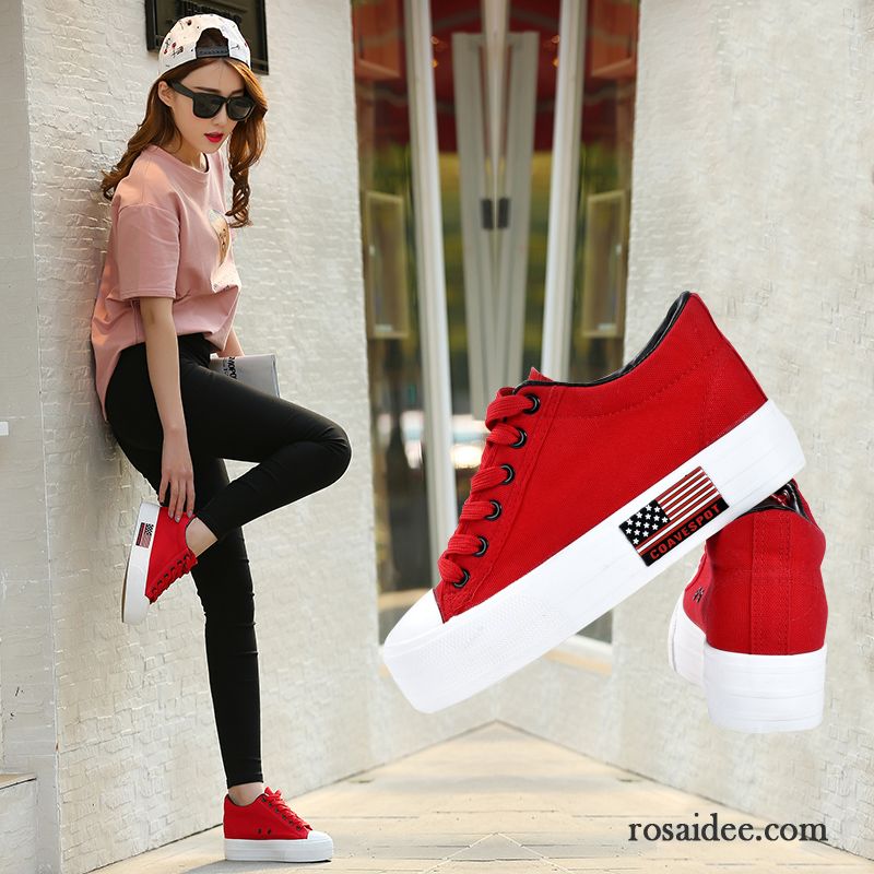 Leinenschuhe Damen Weiß Niedrig Schüler Rot Feder Dicke Sohle Damen Skaterschuhe Tuch Schuhe Erhöht Schnürschuhe Casual Billig