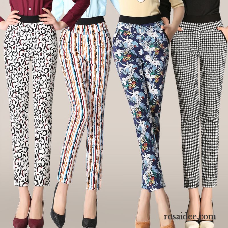 Mode Hosen Für Damen Drucken Schmales Bein Bleistift Hose Feder Damen Neunte Hose Herbst Hohe Taille Blume Freizeit