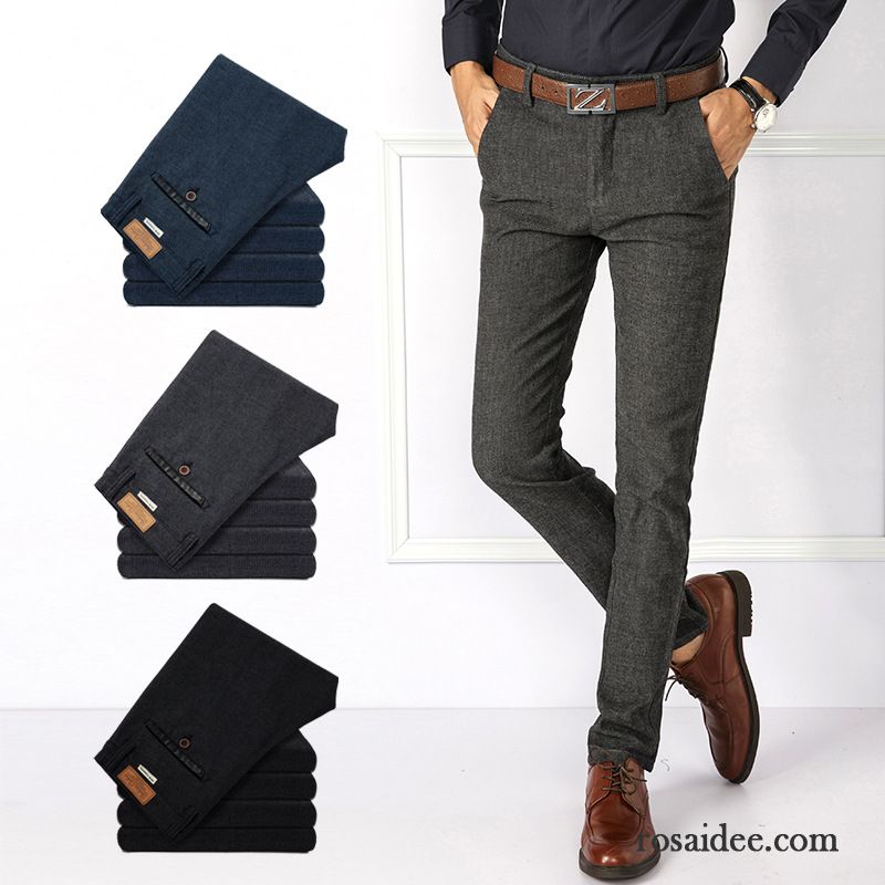 Mode Männer Hosen Middle Waisted Elastisch Herren Baumwolle Schlank Allgleiches Winter Lange Gerade Herbst Freizeit Günstig