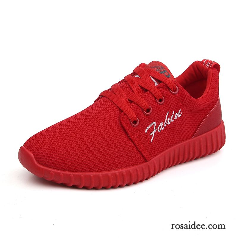 Mode Schuhe Rot Damen Rot Sommer Damen Casual Schüler Laufschuhe Schnürung Flache Atmungsaktiv Sportschuhe Günstig