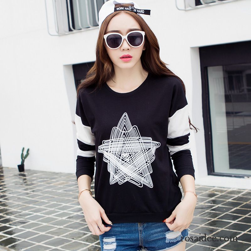 Mode T Shirt Damen Baumwolle Lose Rein Lange Ärmel Herbst Pentagramm Damen Drucken Muster Mode T-shirts Neu Billig